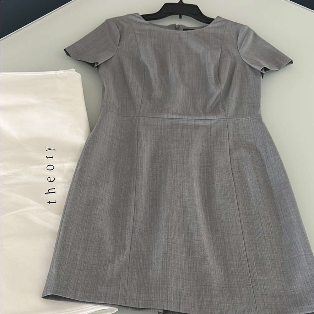 Theory Gray Sheath Mini Dress Crew Neck Short Sleeve - Picture 5 of 7